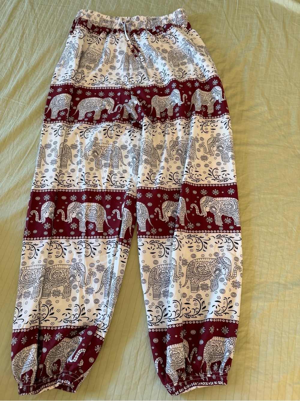 Women’s new Thailand Maroon & White Elephant Print soft casual jogger pants♥️